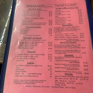 Breakfast menu