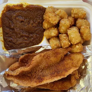 Catfish Platter w Sweet Potatoes and Tots