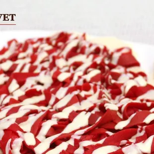 a plate of red velvet pasta