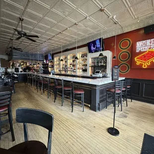 Dining space and bar from the front entrance.