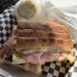 Cuban with a small side of potato salad