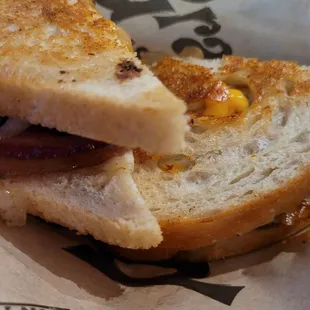 Patty melt with bacon $10