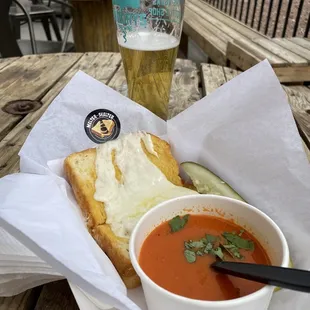 Signature Melter Skelter &amp; tomato soup. The beer is curtesy of Koury's Fine Wine &amp; Spirits.