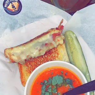 a sandwich and a bowl of soup