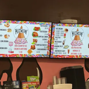 two menus on the wall