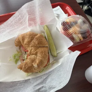 Turkey bacon Swiss &amp; pickle / side of fruit