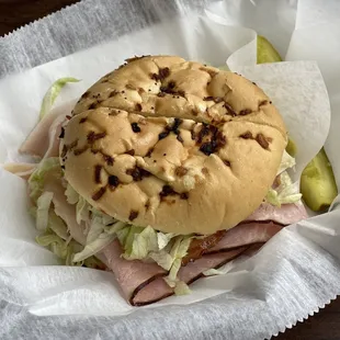 a sandwich in a basket