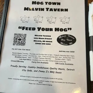Cover of the very diverse (delicious) menu