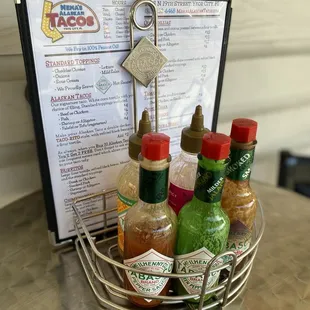 Menu and sauces