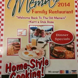 Front of the menu.