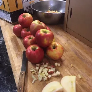 Cutting fresh apples for our Apple Strudel.