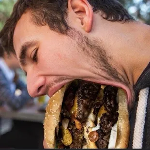 Here's my son eating one of the burgers!