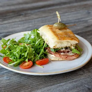 Mortadella Sandwich with a side of Arugula salad