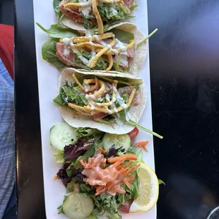 Tuna tacos with seaweed and wasabi. Memo's has a really good cook!!