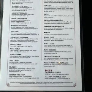 New Menu with special dishes from Oaxaca, Mexico.