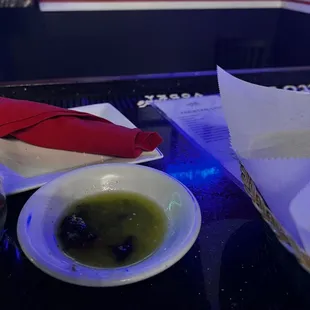 Bread with olive oil and basalmic vinegar.