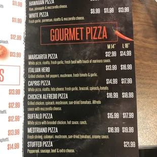 Gourmet pizzas