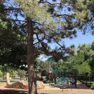 Playscape, ya know, for kids. Free street parking to the left. Shuttle stop for #33 and more parking are around the back.