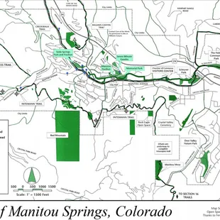 Map of Manitou Springs showing the location of Memorial Park and other attractions