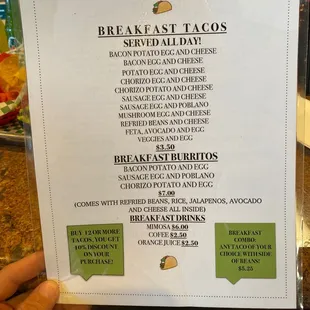 Breakfast menu