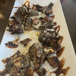 Crispy Brussels sprouts (more like burnt)