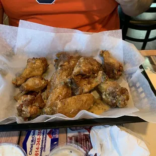 Garlic Parmesan Wings and some chunky blue cheese