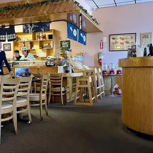 a man standing in a restaurant