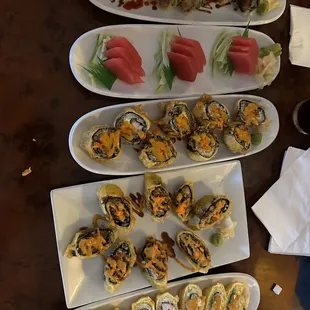 a variety of sushi dishes
