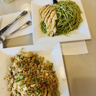 Tallarines with Grilled Chicken &amp; Chaufa de Pollo rice. Both delicious &amp; great value