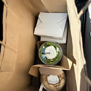 Matcha and Vanilla Einspanner to-go