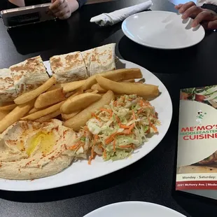 Hummus, chicken wrap &amp; fries
