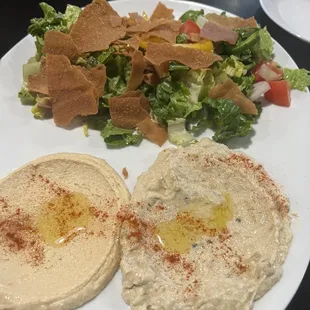 Appetizers humus Baba Ghanouge and salad