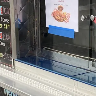 a sign in the window