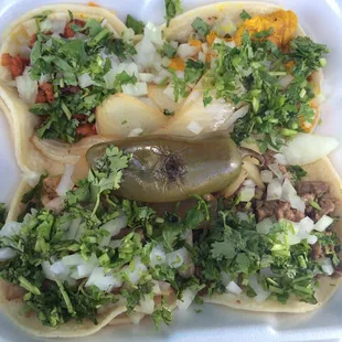 He doesn't put the onions or cilantro, I just went all crazy with condiment bar.