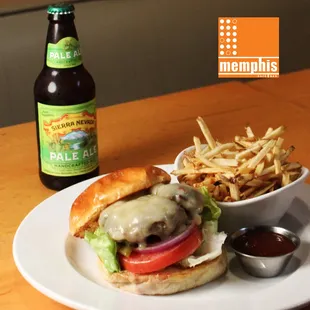 Soul burger 1/3-pound Angus chuck, chipotle aioli, pepper jack, house made BBQ sauce, matchstick fries and Beer.  All Available to Go.