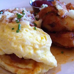 Crawfish Omelette with deep fried loaded mash