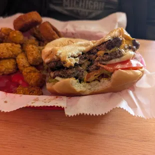 Super burger and tots. The onion rings were better but both very good!