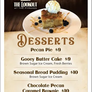 Lookout at the Pyramid Dessert Menu