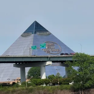 View of bass pro shop from the river