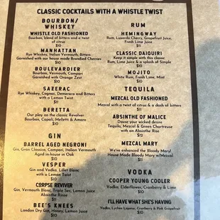 Cocktail menu