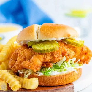 a fried chicken sandwich and french fries