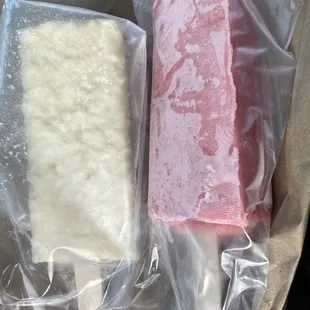 Rice Pudding pop and Strawberries &amp; Cream pop
