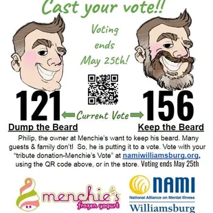 Vote on the Beard to help our friends at NAMI-Williamsburg!! Come in and have a sweet treat today!!!