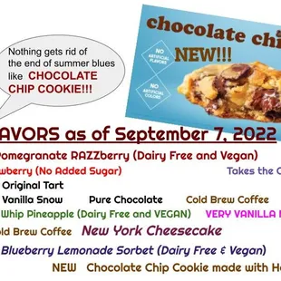 Leave &quot;whatever&quot; at the door. Chase the end of summer and beginning of the school year blues away.Have our new chocolate chip cookie fro yo!