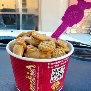 Got peanut butter yogurt with Nutter Butter minis, and Reese&apos;s peanut butter sauce!