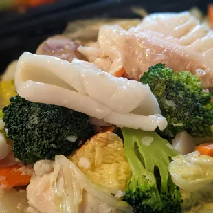 broccoli, carrots, and cauliflower