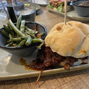 Pulled Brisket Sandwich with Green Beans