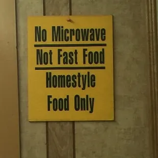 no microwave, not fast food, homestyle food only