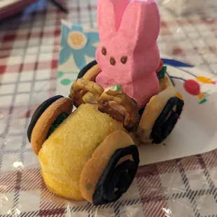 Easter treat! Nilla wafers, twinkie, peep, pretzel and jelly beans