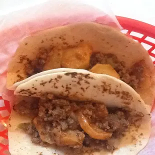 two tacos in a basket